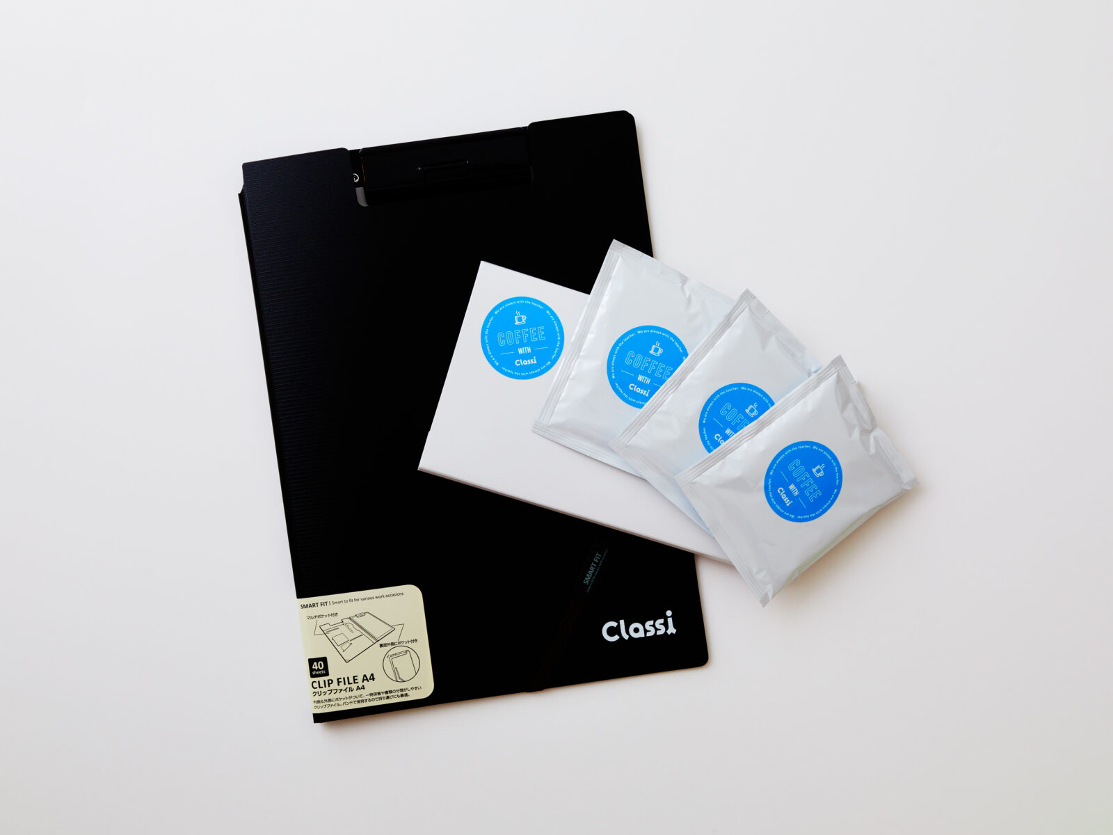 教育プラットフォームClassi様のドリップコーヒーとレポートパッドをセットの事例